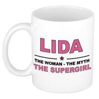 Naam cadeau mok/ beker Lida The woman, The myth the supergirl 300 ml   -