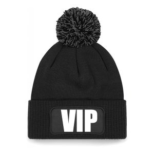 VIP muts/beanie met pompon - onesize - unisex - zwart