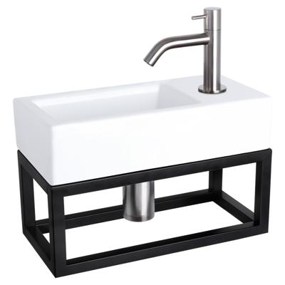 Differnz Ravo fonteinset keramiek - kraan gebogen - met handdoekrek - 38.5 x 18.5 x 9 cm - mat chroom
