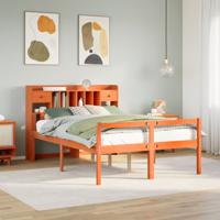 Bed met boekenkast zonder matras grenenhout wasbruin 150x200 cm