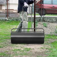 Graswals Handwals 63 L Tuinroller met Handgreep Ø 30 cm Vulbaar met Water/Zand Zware Trommel Grasroller voor Gazon Tuin Zwart