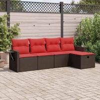 5-delige Loungeset met kussens poly rattan bruin