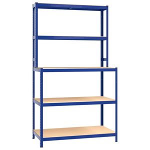 vidaXL Werktafel 5-laags met schappen staal en bewerkt hout blauw