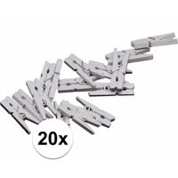 Mini knijpertjes - 20x st - zilver - 2 cm - hout - knijpers - miniknijpers