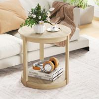 Ronde Salontafel Woonkamer Tafel met 2 Niveaus Salontafel Rubberhout Koffietafel Bijzettafel in Landhuis Eikenhout