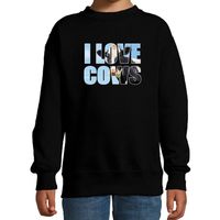 Tekst sweater I love cows met dieren foto van een koe zwart voor kinderen - thumbnail