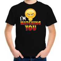 Funny emoticon t-shirt im watching you zwart kids - thumbnail