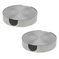 Bellatio Design Onderzetters - 12x - zilver - rvs - 10 cm - rond - schuimlaag