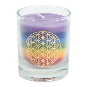 Fair Trade 7 Chakra&apos;s Flower of Life Stearine Kaars in Glas
