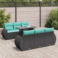 7-delige Loungeset met kussens poly rattan acacia zwart