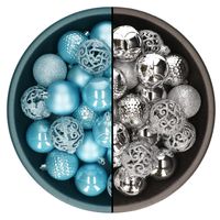 Decoris kerstballen - 74x st - zilver en ijsblauw - 6 cm - kunststof - Kerstbal