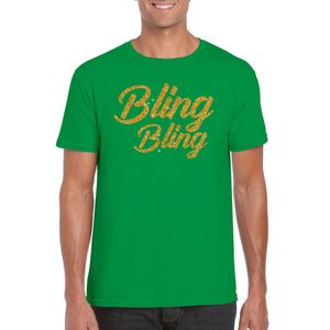 Glitter glamour feest t-shirt heren - bling bling goud - groen - feestkleding