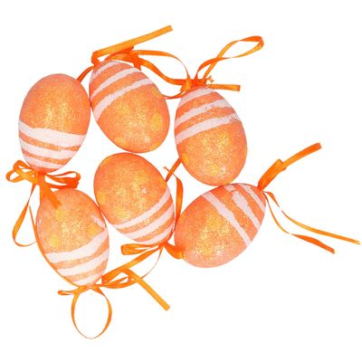 Set van 18x decoratie paaseieren hangend - oranje glitter - piepschuim - 6 cm