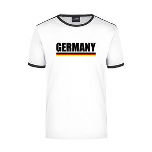 Germany supporter wit / zwart ringer t-shirt Duitsland met vlag voor heren