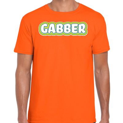 Verkleed t-shirt voor heren - gabber - oranje - foute party/carnaval - vriend/maat - muziek