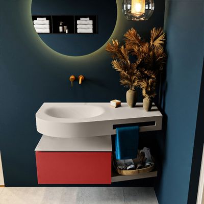 MONDIAZ RIVA 100cm badmeubel onderkast / planchet kleur Fire met 1 lade. Wastafel DULCET links 0 kraangaten kleur Linen. MONDIAZ RIVA 100cm badmeubel onderkast / planchet kleur Fire met 1 lade. Wastafel DULCET links 0 kraangaten kleur Linen.