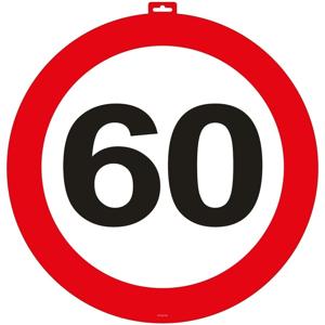 Decoratie verkeersbord 60 jaar - 2x - 47 cm - karton - deurbord - 60e verjaardag versiering