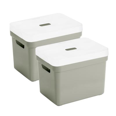Sunware Opbergbox met transparante deksel - 2x stuks - lichtgroen - 18L - kunststof - 35x25x24cm