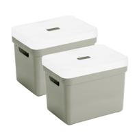Sunware Opbergbox met transparante deksel - 2x stuks - lichtgroen - 18L - kunststof - 35x25x24cm
