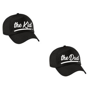 The dad en the kid tekst pet / baseball cap zwart voor volwassenen en kinderen
