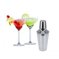 Set van 4x Margarita cocktailglazen met cocktailshaker RVS - Cocktailglazen - thumbnail