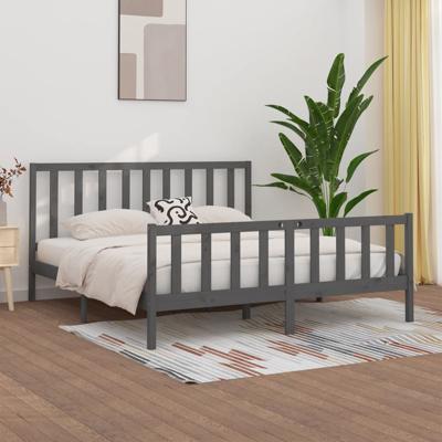 Bedframe massief hout grijs 200x200 cm