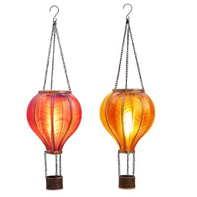 Solar luchtballon lantaarn set - geel - hangend - 12 led - 11 x 36 cm