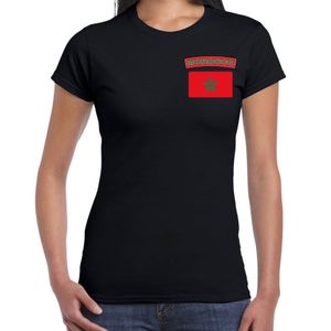 Morocco t-shirt met vlag Marokko zwart op borst voor dames