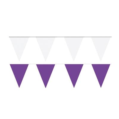 Feest versiering punt vlaggetjes pakket - 60 meter - wit en paars - slingers / vlaggenlijnen