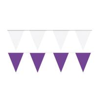 Feest versiering punt vlaggetjes pakket - 60 meter - wit en paars - slingers / vlaggenlijnen