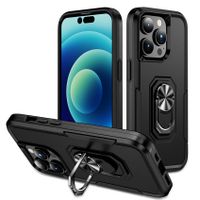 Lunso - iPhone 15 Pro Max - Armor backcover hoes met ringhouder - Zwart