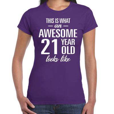 Awesome 21 year / 21 jaar verjaardag cadeau - t-shirt - paars - voor dames Awesome 21 year / 21 jaar verjaardag cadeau - t-shirt - paars - voor dames