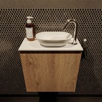Mondiaz Fowy toiletmeubel 50cm washed oak met blad en waskom talc rechts 1 kraangat