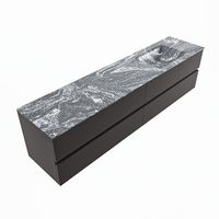 MONDIAZ VICA-DLUX 200cm badmeubel onderkast Dark grey 4 lades. Inbouw wastafel CLOUD rechts 1 kraangat, kleur Lava, en spiegel model SPOT