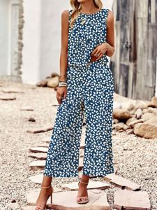 Casual Cotton-Blend Small Floral Two-Piece Set