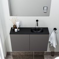 Zaro Polly toiletmeubel 80cm donkergrijs met zwarte wastafel zonder kraangat rechts - thumbnail
