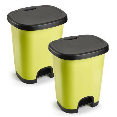 Plasticforte Pedaalemmer - 2x - groen/zwart - 18 liter - 33 x 28 x 40 cm - kunststof - afval