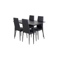 SilarBLExt eethoek eetkamertafel uitschuifbare tafel lengte cm 120 / 160 zwart en 4 Slim High Back eetkamerstal PU - thumbnail