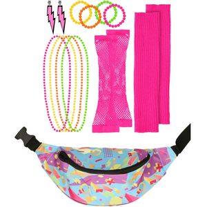 Foute 80s/90s party verkleed set compleet - dames - neon - jaren 80/90 verkleed accessoires