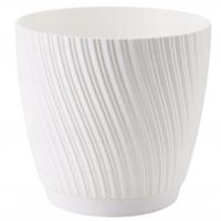 Form Plastic Plantenpot/bloempot Waves - kunststof - ivoor wit - D27 x H24 cm - met schotel