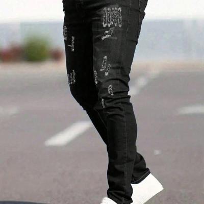 Bon&Bon Men's Ripped Skinny Jeans | Dark Wash Slim Fit Denim Black-2 / L