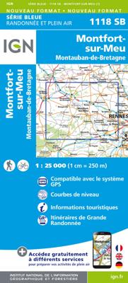 Wandelkaart - Topografische kaart 1118 SB - Serie Bleue Montfort-sur-Meu - Montauban-de-Bretagne | IGN - Institut Géographique National