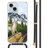iPhone 15 hoesje met zwart koord - Lama in taxi