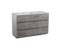 Storke Edge staand badmeubel 130 x 52 cm beton donkergrijs met Diva asymmetrisch linkse wastafel in glanzend composiet marmer