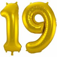 Folat Folie ballonnen - 19 jaar cijfer - goud - 86 cm - leeftijd feestartikelen - versiering