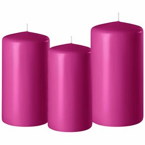 3x stuks fuchsia roze stompkaarsen 10-12-15 cm