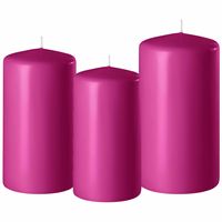 3x stuks fuchsia roze stompkaarsen 10-12-15 cm - thumbnail