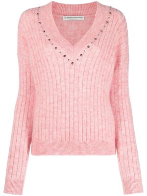 Alessandra Rich pull nervuré à détails de clous - Rose