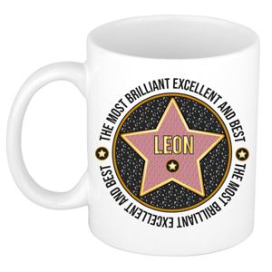 Naam mok Leon - wit - Most Brilliant - keramiek - 300 ml - cadeau collega beker