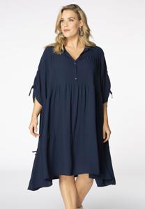 Yoek Wijde jurk met ruches | Blauw | Maat 50/52